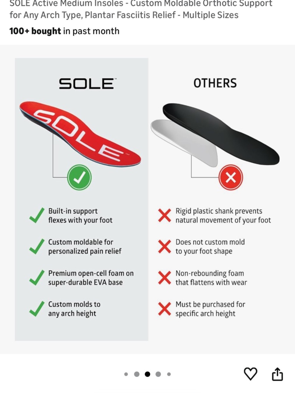 SOLE Active Medium Insoles With Metpad – Orthotic Arch Support Inserts M6W8 - Picture 2 of 3